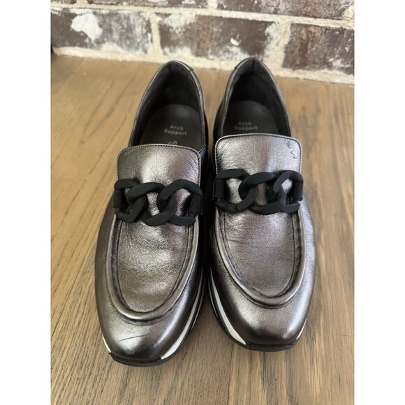Softwaves Metallic Pewter Leather Chain Platform Loafers EU 38.5 US 7.5 M - Picture 4 of 13